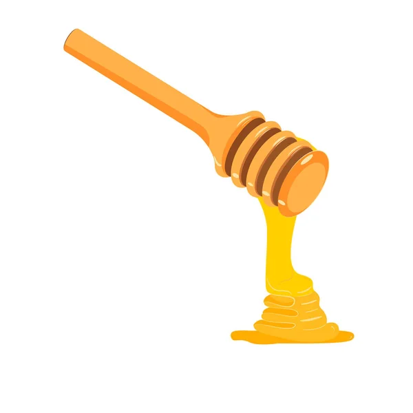 Vaso di vetro di miele con un cucchiaio di legno. con cui gocciola il miele — Vettoriale Stock