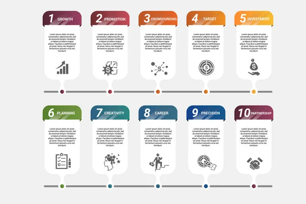 Modelo Infográfico Inicialização Vetorial Inclua Carreira Criatividade Planejamento Investimento Outros —  Vetores de Stock