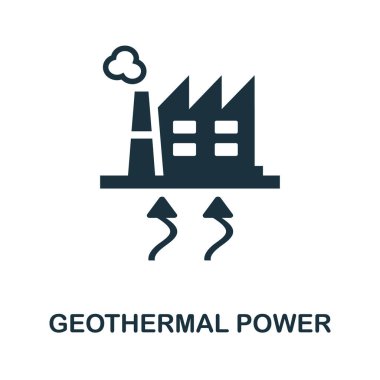 Jeotermal güç simgesi. Alternatif enerji koleksiyonundan basit bir çizim. Web tasarımı, şablonlar ve bilgi grafikleri için tek renkli coğrafi güç simgesi.