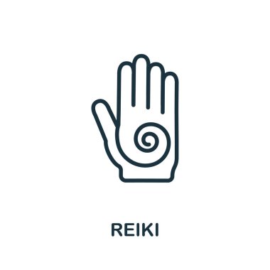 Alternatif ilaç koleksiyonundan Reiki ikonu. Şablonlar, web tasarımı ve bilgi grafikleri için basit çizgi Reiki simgesi.