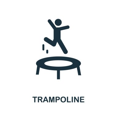 Trambolin ikonu. Lunapark koleksiyonundan basit bir çizim. Web tasarımı, şablonlar ve bilgi grafikleri için tek renkli trambolin simgesi.