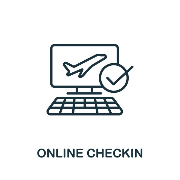 Online Check Icono Recogida Aeropuerto Línea Simple Check Online Icono — Vector de stock