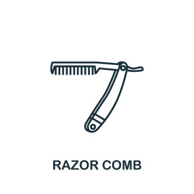 Berber dükkanından Razor Comb ikonu. Şablonlar, web tasarımı ve bilgi grafikleri için basit satır elemanı tarak sembolü.