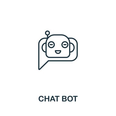Yapay zeka koleksiyonundan Chat Bot simgesi. Şablonlar, web tasarımı ve bilgi grafikleri için basit satır Chat Bot simgesi.