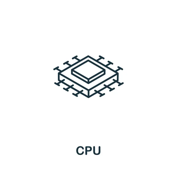 Icône Cpu Collection Intelligence Artificielle Ligne Simple Icône Cpu Pour — Image vectorielle