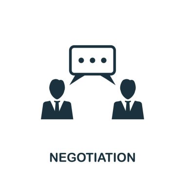 Müzakere ikonu. İş yönetimi koleksiyonundan basit bir illüstrasyon. Web tasarımı, şablonlar ve bilgi grafikleri için tek renkli müzakere simgesi.