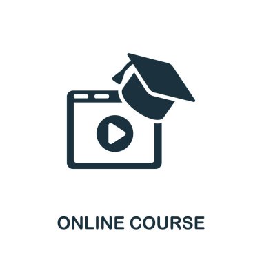 Çevrimiçi Rota simgesi. Şablonlar, web tasarımı ve bilgi grafikleri için basit satır elemanı çevrimiçi ders sembolü.