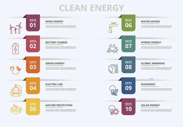 Plantilla Infográfica Vector Clean Energy Incluya Energía Verde Coche Eléctrico — Vector de stock