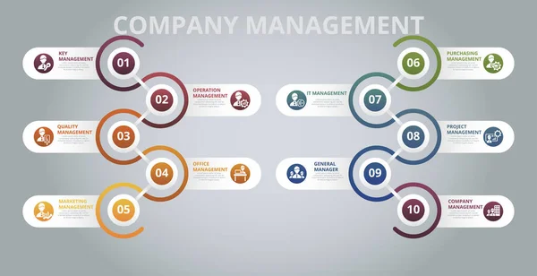 Vector Company Management Infografik Vorlage Dazu Gehören Qualitätsmanagement Büromanagement Marketing — Stockvektor