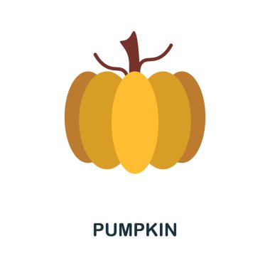 Balkabağı ikonu. Sonbahar koleksiyonundan basit bir çizim. Web tasarımı, şablonlar ve bilgi grafikleri için tek renkli balkabağı simgesi.