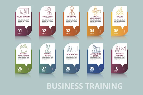 Wektor Business Training Szablon Infograficzny Obejmują Potencjalne Postęp Kariery Przemówienie — Wektor stockowy