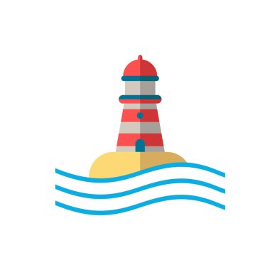 Deniz feneri ikonu. Bina koleksiyonundan basit bir çizim. Web tasarımı, şablonlar ve bilgi grafikleri için tek renkli deniz feneri simgesi.