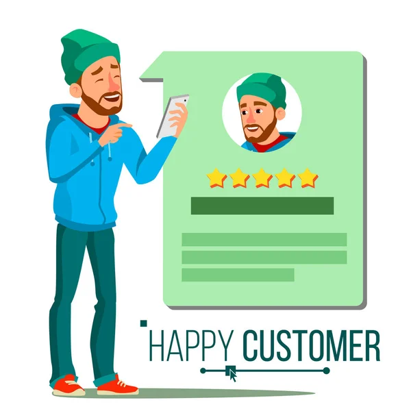 Gelukkig Client Vector. Positieve getuigenissen. Geluk. Geïsoleerd plat Cartoon karakter illustratie — Stockvector