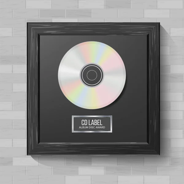 CD disk Award vektor. Moderní obřad. Realistické rám, Album Disc, cihlová zeď. Ilustrace — Stockový vektor