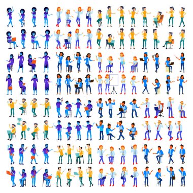 İnsanlar vektör ayarlayın. Erkek, kadın. Modern degrade renkler. İnsanlar farklı pozlar. Yaratıcı insanlar. Tasarım öğesi. Office kişi. Düz illüstrasyon izole