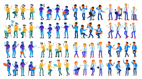 Man Set Vector. Modern Gradient Colors. People Different Poses. Creative People. Design Element. Office Person. Isolated Flat Illustration — Stock Vector