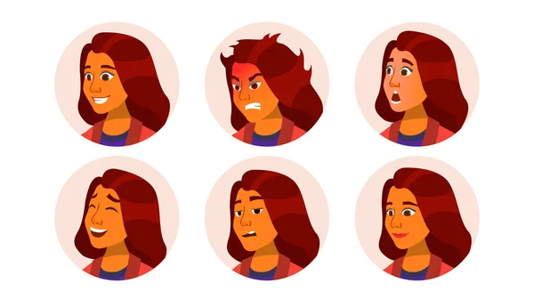 Avatar Icon Donna Vettoriale. Emozioni comiche. Flat Handsome Manager. Illustrazione del personaggio del cartone animato — Vettoriale Stock