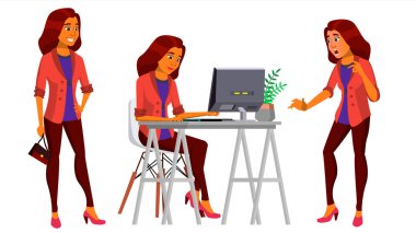 Office alt vektör. Kadın. Profesyonel memur bey, memur. Yetişkin iş erkek. Arap, Suudi kadın yüz duygular, çeşitli hareketler. İllüstrasyon izole karikatür