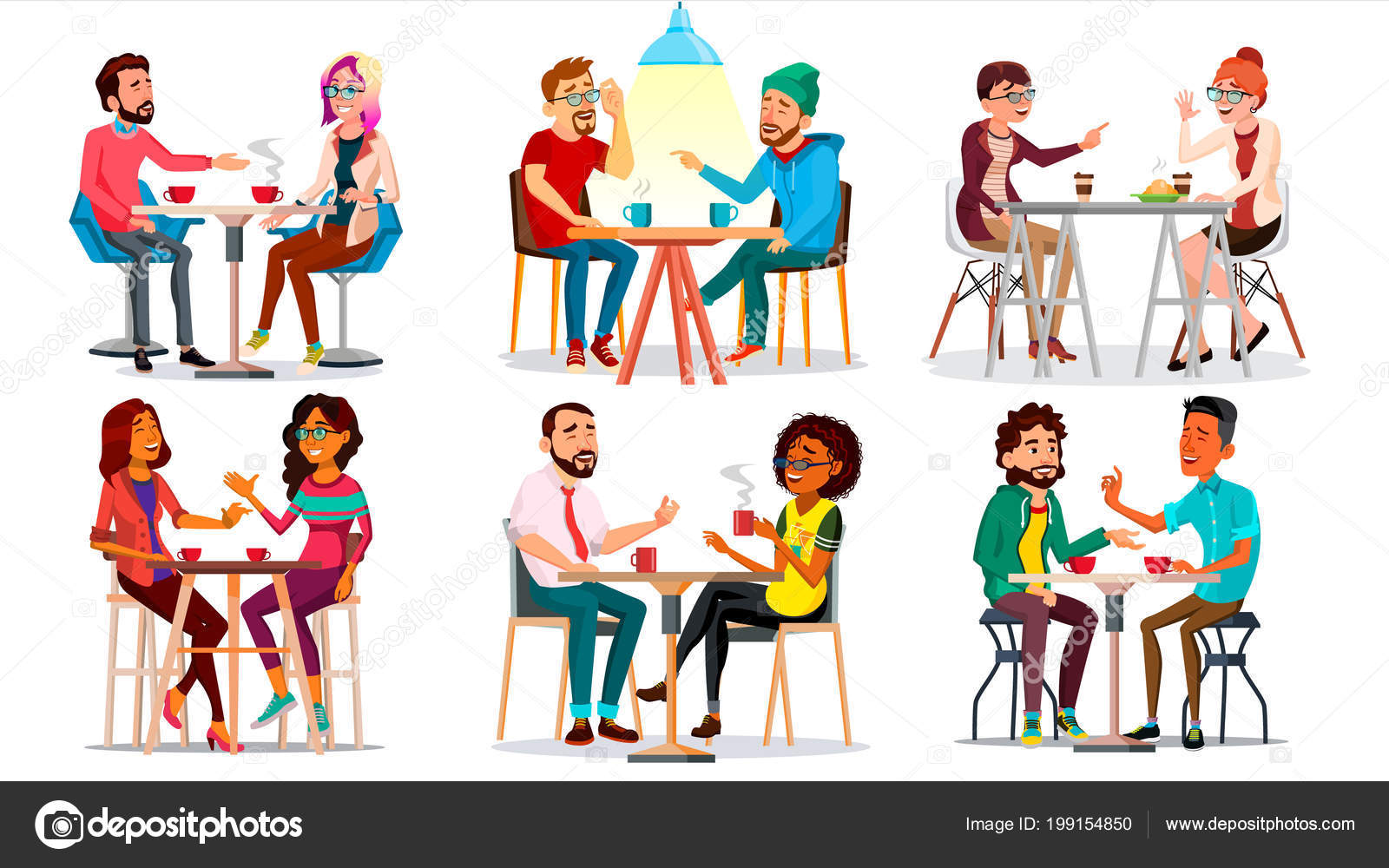 Image vectorielle Friends In Cafe Vector. Homme, Femme, Petit ami, Petite  amie. Assis ensemble et buvant du café. Bistro, cafétéria. Un restaurant.  Communication Petit déjeuner Concept. Illustration de bande dessinée isolée  par ©, image size:1600x1000