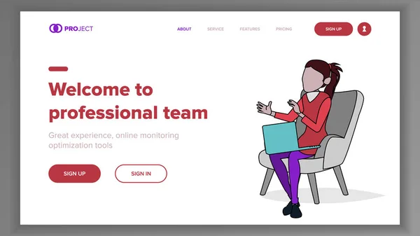 Equipe Profissional Landing Page Concept Vector. Linha. Processos de negócios. Página Web do Office. Alcançar o objetivo. Ilustração de modelo comercial —  Vetores de Stock