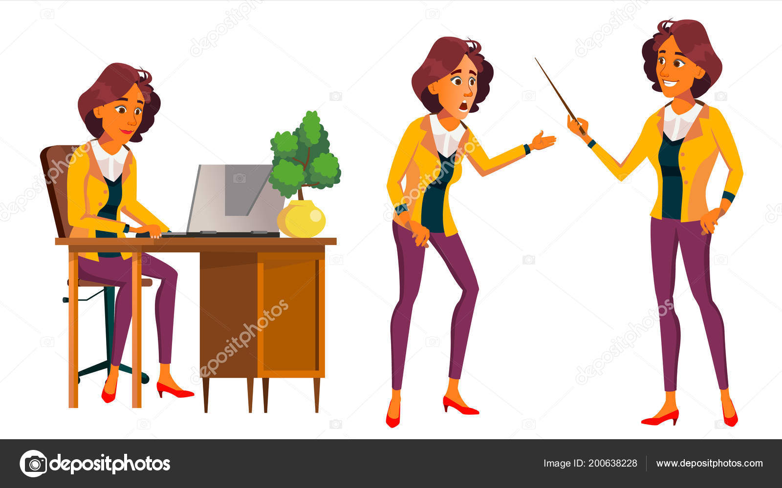 Office Worker VectorWomanModern Employee, LaborerFront, Side View Business WomanSituationsEmotions, GesturesFlat Cartoon Illustration  Stock Vector Image by ©pikepicture #200638228