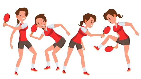 Table Tennis Player Female Vector. Receives The Ball. Stylized Player. Isolated Flat Cartoon Character Illustration — Stock Vector