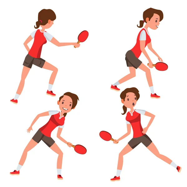 Asztalitenisz Fiatal Játékos Vektor Fordulat Labdát Ping Pong Lány Sportoló — Stock Vector