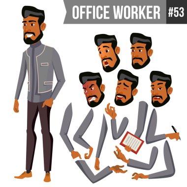 Eski Arap Office alt vektör. Geleneksel giysiler. İslam. Duygular, çeşitli hareketler karşısında. Animasyon oluşturma küme. Yetişkin girişimci iş adam mutlu memur, hizmetli, işçi. İllüstrasyon
