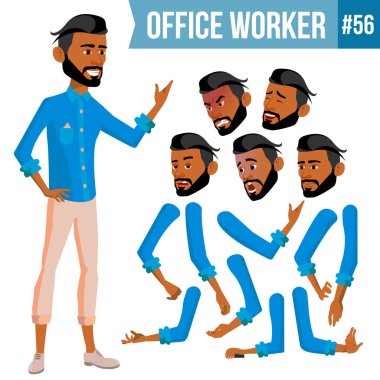 Arap Office alt vektör. Thawb, Thobe. Ghutra. Duygular, çeşitli hareketler karşısında. Animasyon oluşturma küme. İş işçisi. Kariyer. Profesyonel işçi, memur, memur. İllüstrasyon