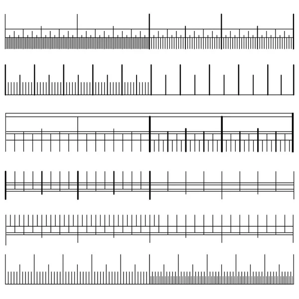 Tamaño Indicador Set Vector. Distancias de unidades de diferentes tipos. Herramienta de medición. Tabla de la escala de medida de longitud. Ilustración aislada — Vector de stock