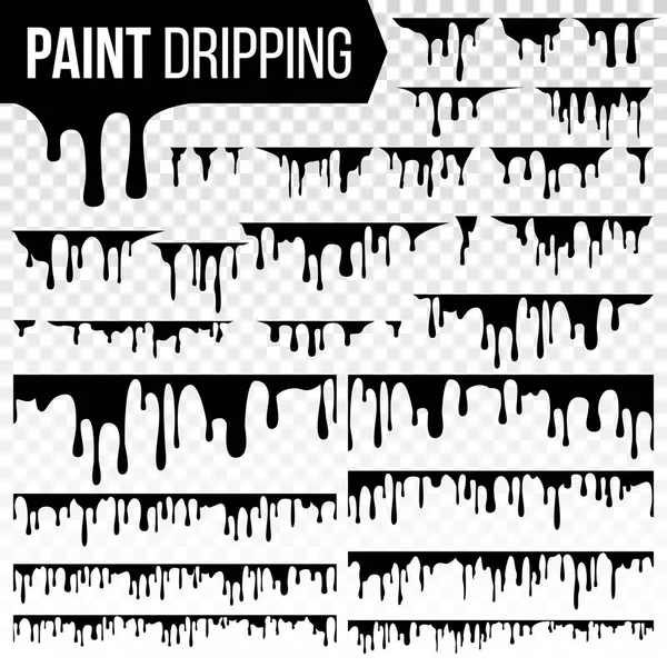 Paint Dripping Liquid Set Vector. Abstract Ink, Paint Splash. Various Blood Splatters. Chocolate, Syrup Leaking. Flows. Grunge Design. Isolated Illustration — Stock Vector