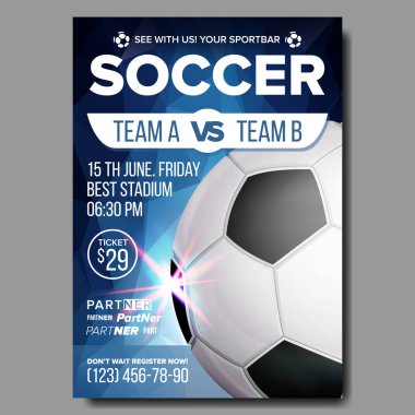 Futbol Poster vektör. Spor Bar oyun olay duyuru. Futbol Banner reklam. Profesyonel lig. Spor davet şablonu. Stadyum, Pitch. Olay illüstrasyon