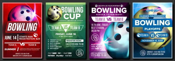 Bowlingplakatvektor Design Für Sportkneipe Café Bar Promotion Bowlingball Modernes Turnier — Stockvektor