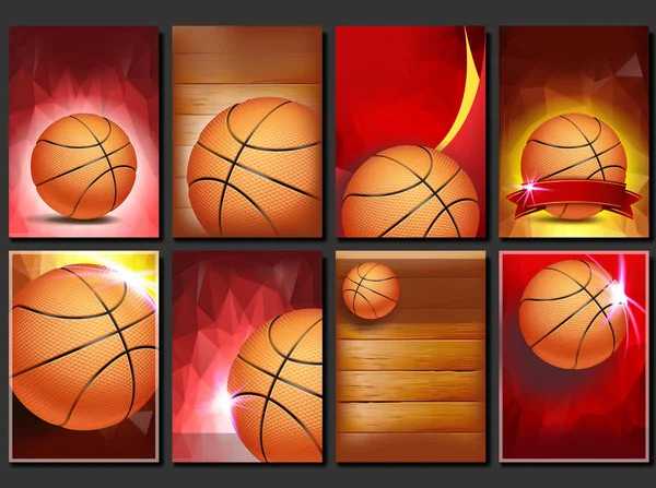 "Basketball Poster Set Vector". Пустой шаблон для дизайна. Баскетбольный мяч. Турнир. Объявление спортивного события. Баннерная реклама. Игровой флаер, пустая иллюстрация брошюры — стоковый вектор