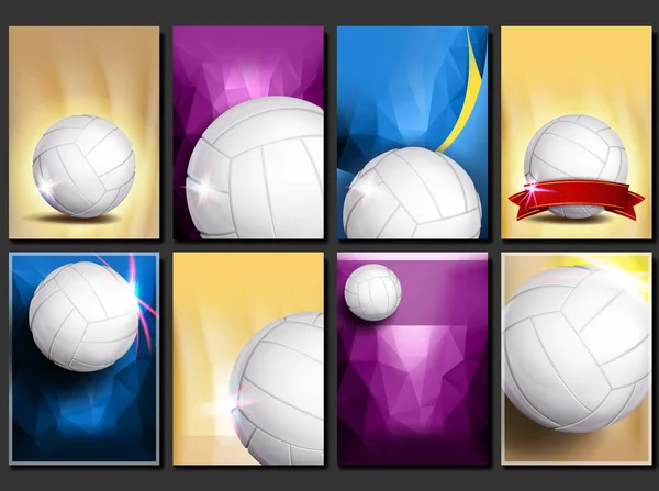 Volleyball-Plakatset Vektor. leere Vorlage für Design. Beförderung. Volleyball. vertikales modernes Turnier. Sport-Event-Ankündigung. Strand, Netz. Banner, Flyer-Werbung. leere Illustration — Stockvektor