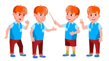 Çocuk okul çocuğu çocuk Set vektör teşkil etmektedir. İlköğretim Okulu çocuk. Sevimli çocuk. Mutluluk zevk. , Çok tezahürat. Tanıtım, baskı, davetiye tasarım için. İllüstrasyon izole karikatür