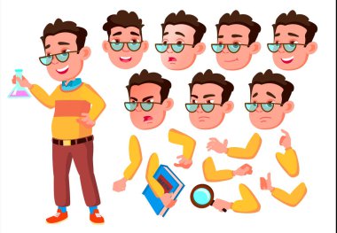 Çocuk, çocuk, çocuk, Genç vektör. İse Schooler. Genç. Duygular, çeşitli hareketler karşısında. Animasyon oluşturma küme. Düz çizgi film karakteri illüstrasyon izole