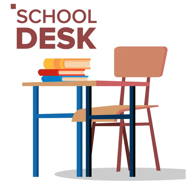 Школьный стол, вектор председателя. Классическая деревянная мебель. Изолированный плоский мультфильм — стоковый вектор