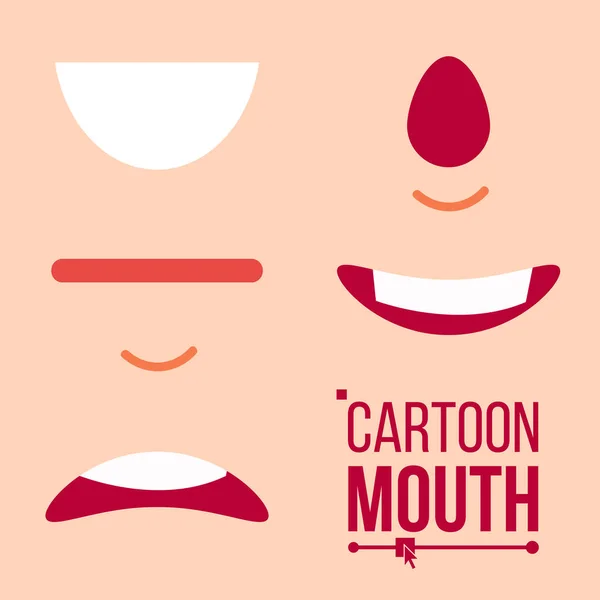 Cartoon Mouth Set Vector. Lengua, sonrisa, dientes. Choque, gritos, sonrisas, ira. Emociones expresivas. Ilustración plana — Archivo Imágenes Vectoriales