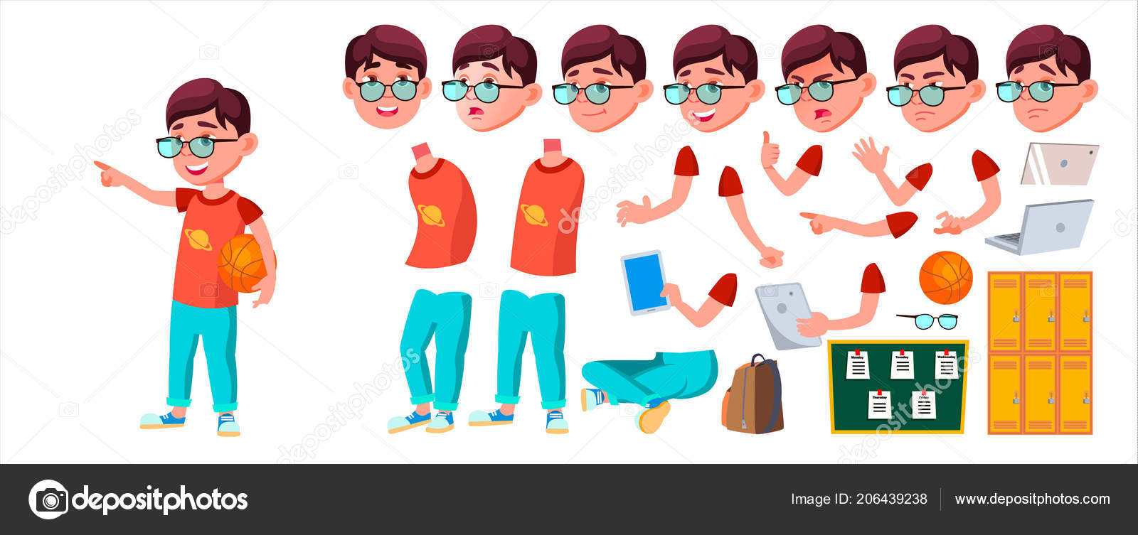 Boy Schoolboy Kid Vector. Anak sekolah dasar. Animasi Penciptaan Ditata