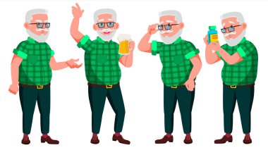 Yaşlı adam Set vektör teşkil etmektedir. Yaşlı insanlar. Üst düzey kişi. Yaşlı. Neşeli büyükbaba veya büyükanne. Sunum, davet, kart tasarımı. İllüstrasyon izole karikatür