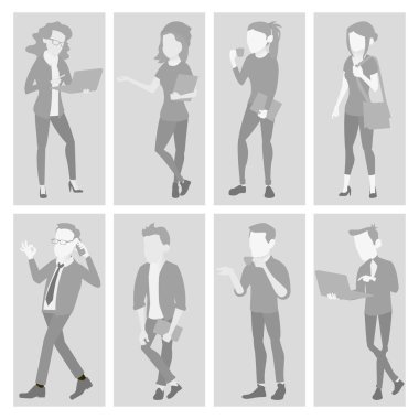 Varsayılan yer tutucu Avatar Set vektör. Profil gri resim. Tam uzunlukta portre. Adam, kadın fotoğraf. İş adamı, iş kadını. İnsan Web fotoğraf. Resim yok. İzole illüstrasyon
