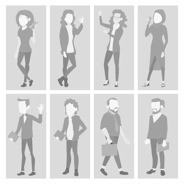 Placeholder Avatar Set Vector. Profile Gray Picture. Full Length Portrait. Man, Woman Face Photo. Businessman, Business Woman. Human Web Photo. Default Icon. Illustration — Stock Vector