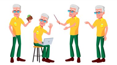 Yaşlı adam Set vektör teşkil etmektedir. Yaşlı insanlar. Üst düzey kişi. Yaşlı. Etkin büyükbaba veya büyükanne. Sevinç. Web, broşür, afiş tasarımı. İllüstrasyon izole karikatür