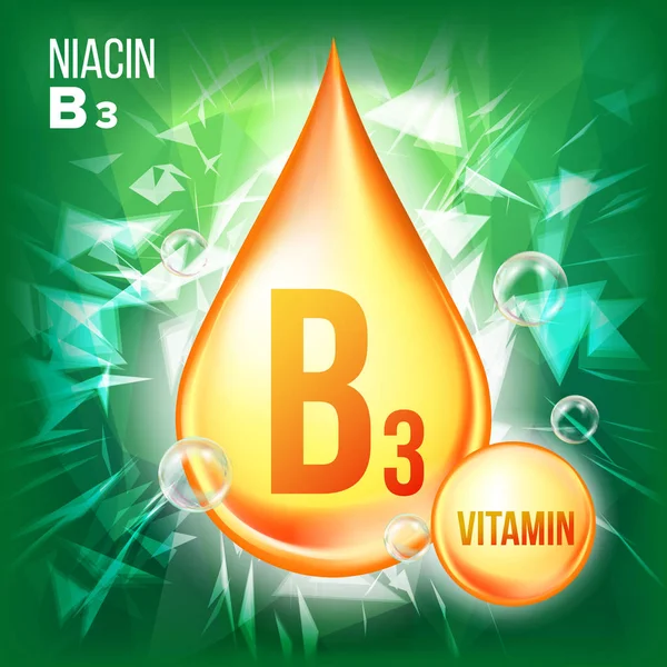 Vitamina Niacina Vector Ícone Gota Óleo Ouro Ícone Gotas Ouro — Vetor de Stock