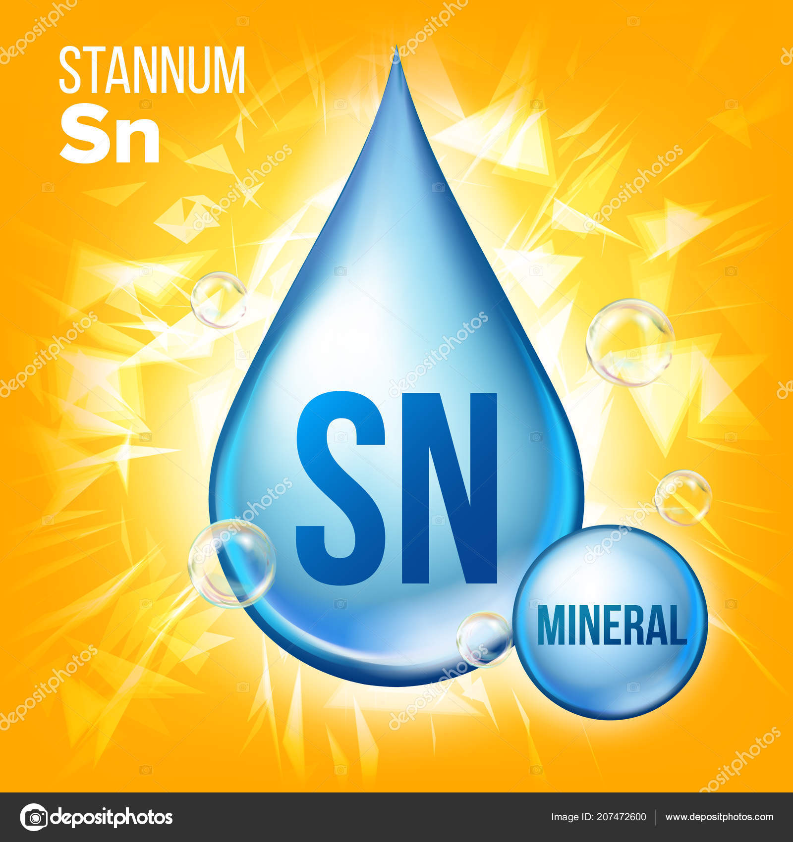 Sn Stannum Vector. Mineral Blue Drop Icon. Vitamin Liquid Droplet Icon