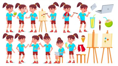 Kız kız öğrenci çocuk Set vektör teşkil etmektedir. Lise çocuk. Okul öğrenci. Mezuniyet, ödev, öğretmen. Afiş, el ilanı, Web tasarımı için. İllüstrasyon izole karikatür