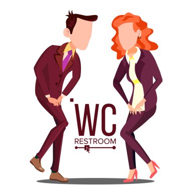 Office Wc işareti vektör. Erkek, erkek. Banyo, tuvalet etiket. İllüstrasyon izole karikatür