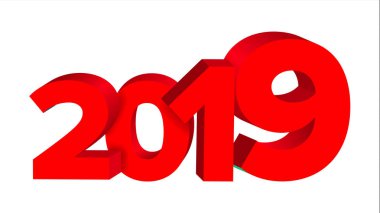 2019 kırmızı işaret vektör. 3D numaraları 2019 imzala. Tebrik kartı tasarımı. Kırmızı. İllüstrasyon