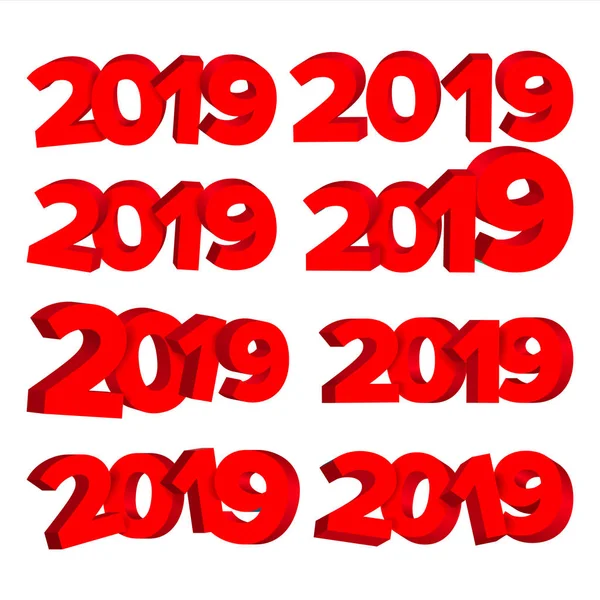 2019 3d 기호는 벡터를 설정합니다. 빨간 숫자 2019입니다. 휴일 겨울 디자인을 위한 디자인 요소입니다. 새 해 복 많이 축 하 배너, 카드, 전단지 절연된 요소. 일러스트 레이 션 — 스톡 벡터